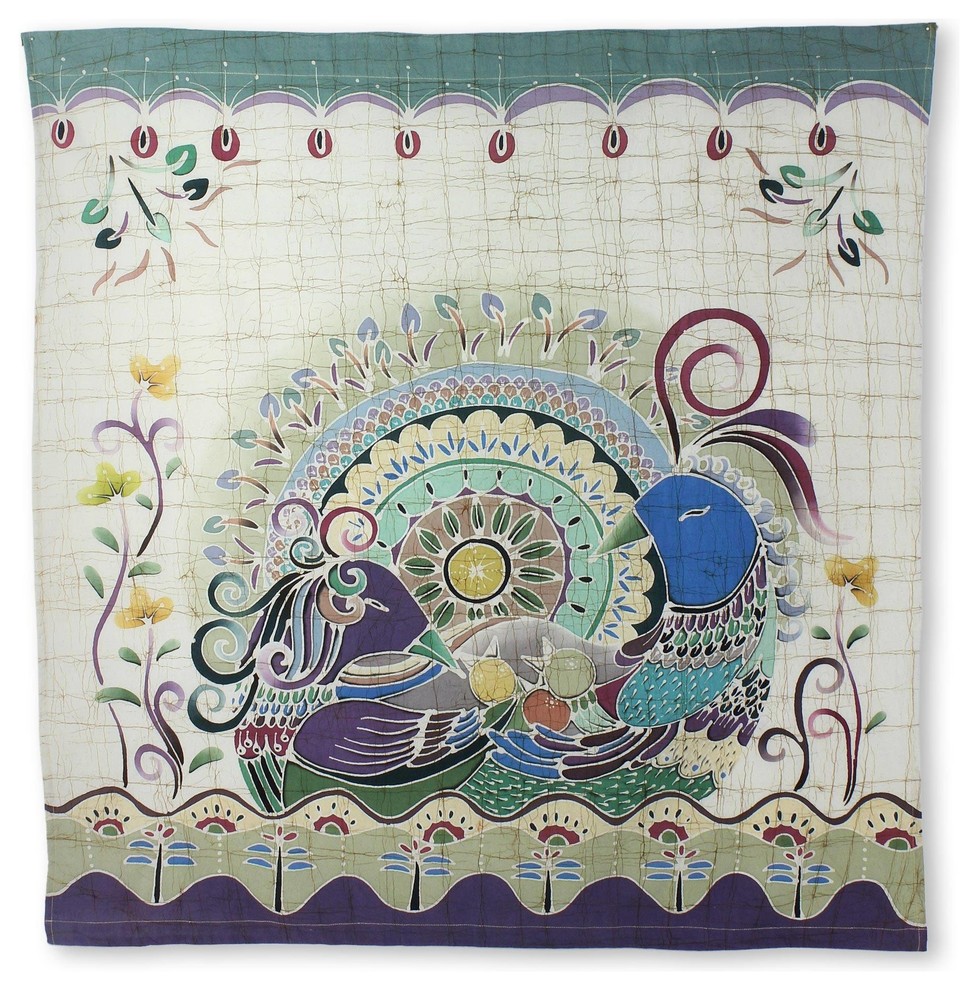 Novica Blue Amorous Geese Cotton Batik Wall Hanging Contemporary Tapestries By Novica