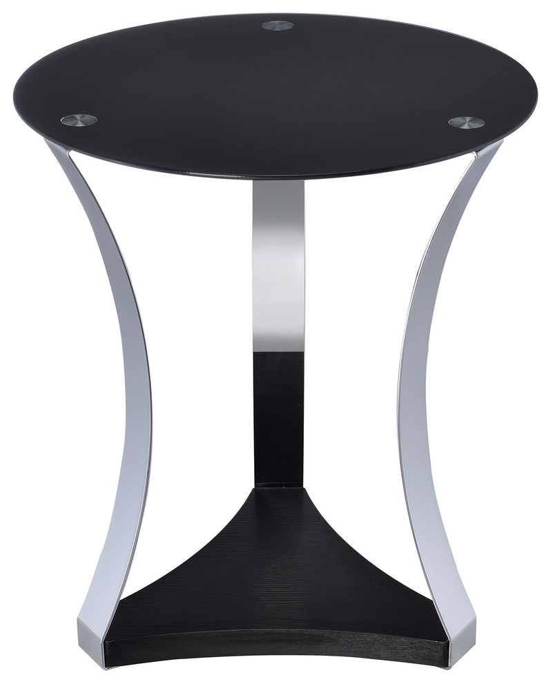 Chela End Table, Black Glass with Chrome Contemporary Side Tables