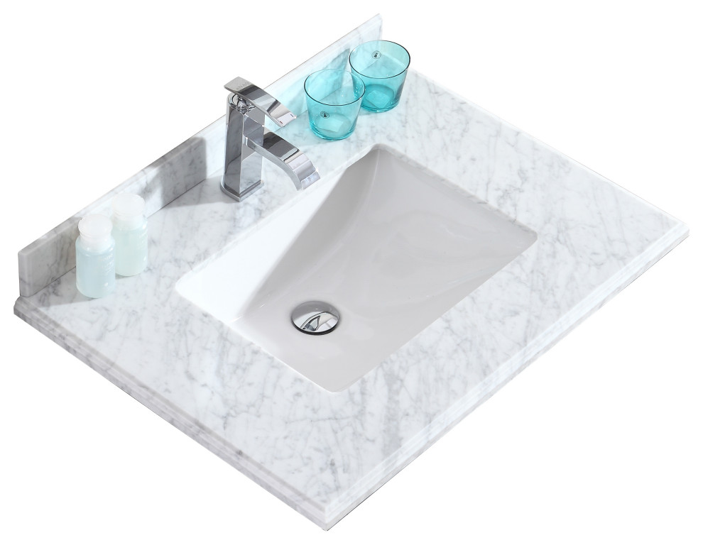 White Carrara Countertop 30" Single Hole With Rectangle Sink