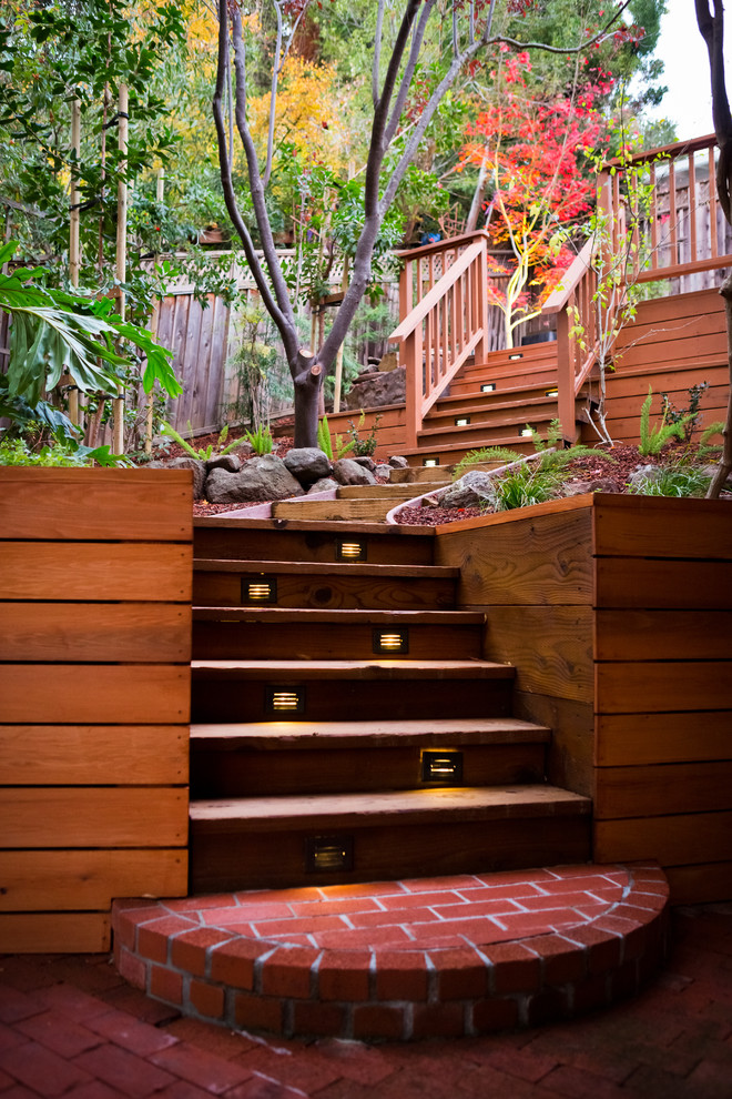 Mid-sized modern side yard partial sun xeriscape in San Francisco with a garden path and decking.