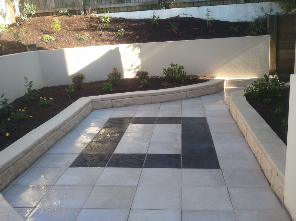 Inspiration for a small contemporary backyard patio in Brisbane with concrete pavers and no cover.