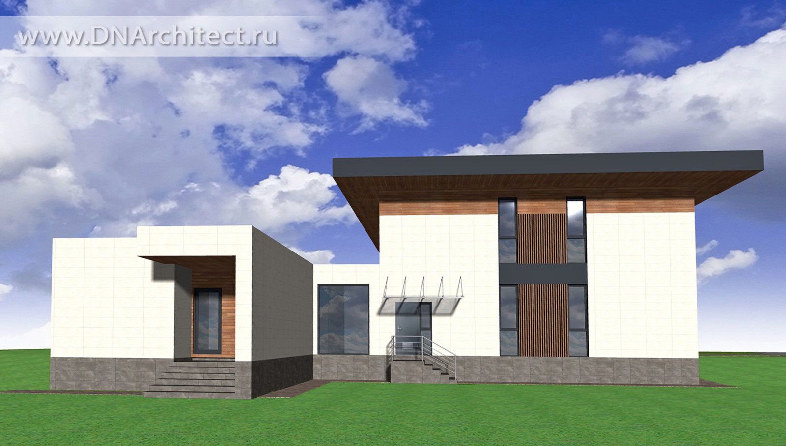 Проект современного дома с баней и гаражом в Подмосковье 2022