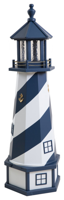 Outdoor Deluxe Wood and Poly Lumber Lighthouse Lawn Ornament, Navy and White, 47 Inch, Solar Light