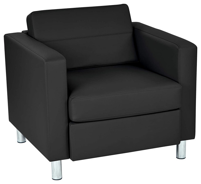 Contemporary Accent Chair, Silver Legs With Padded Faux Leather Seat Contemporary Armchairs