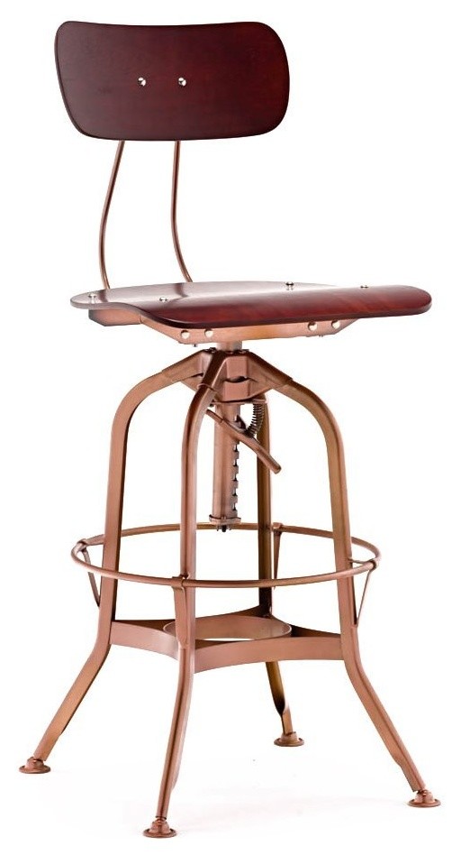 Toledo Red Walnut + Vintage Copper Adjustable High Back Bar Chair 25 - 29 Inch