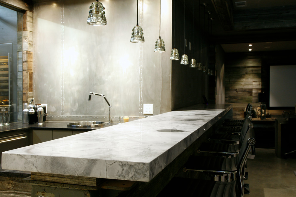 Inspiration for an expansive contemporary galley seated home bar in Atlanta.