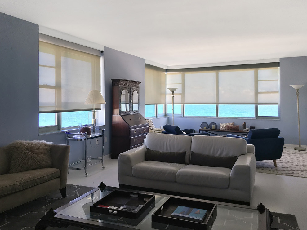 Beach style living room photo in Miami
