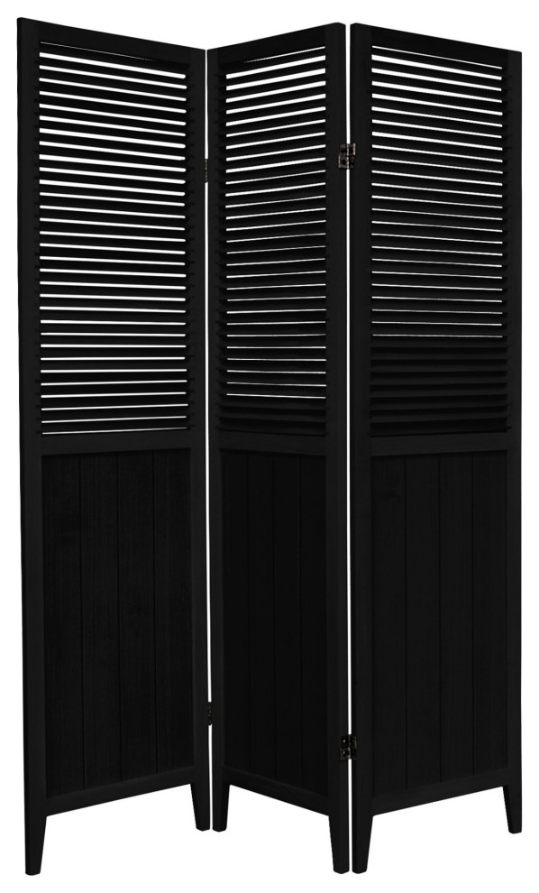 Elegant Room Divider, Double Hinged Louvered Accented Screen