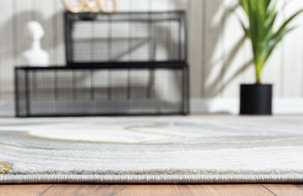 Abani Luna LUN230A Contemporary Ribbon Grey Gold Metallic Area Rug, 7'9