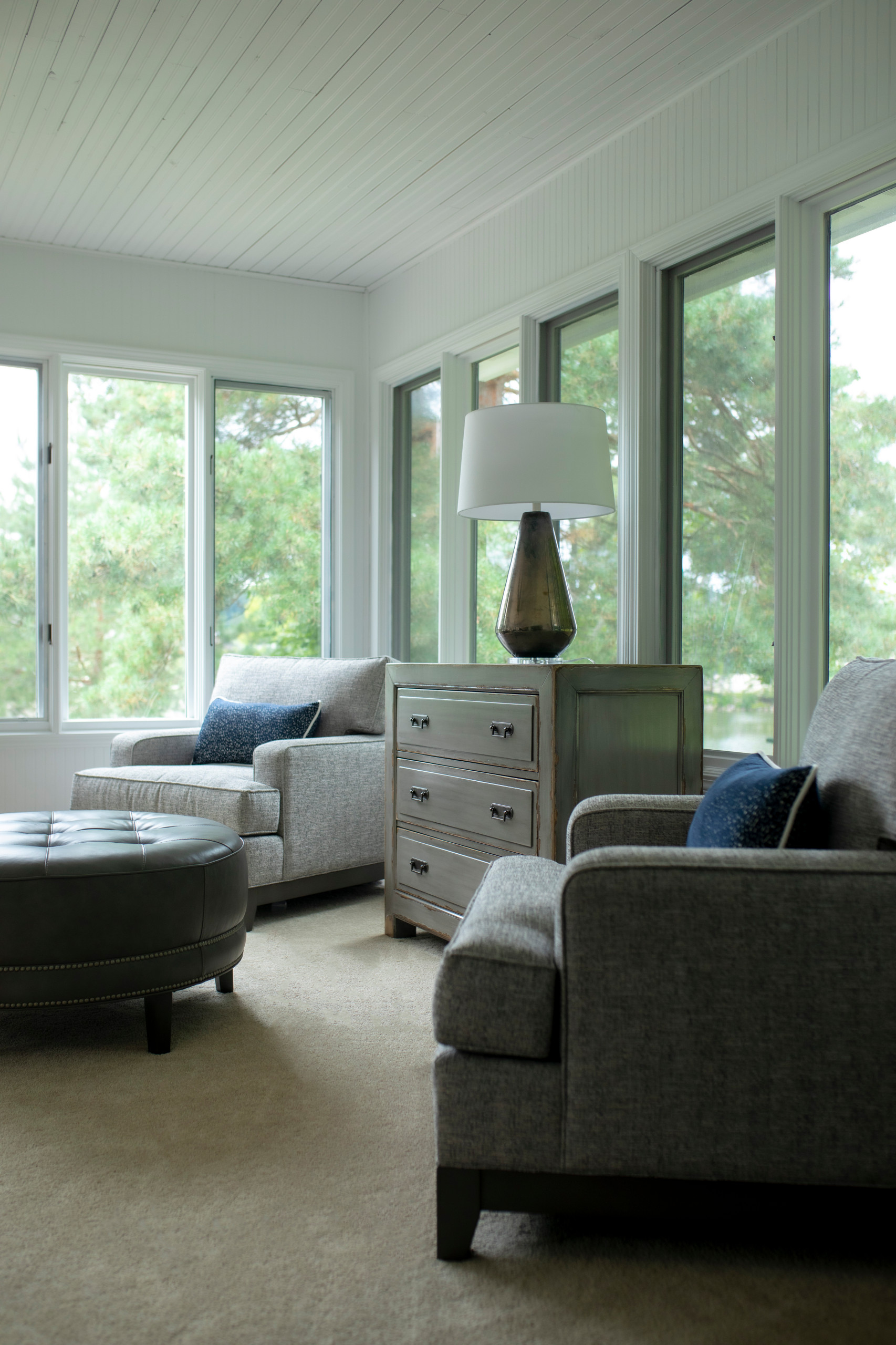 Sunroom - large transitional carpeted and beige floor sunroom idea in Detroit with a standard ceiling