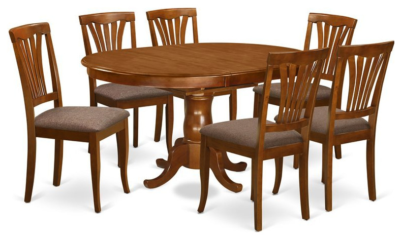 East West Furniture Portland 7-piece Wood Dining Set with Linen Seat in Brown