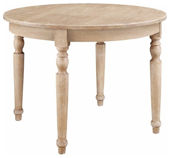 Linon Avalon Oak Wood Round Dining Table Decorative Turned Legs in Natural Brown