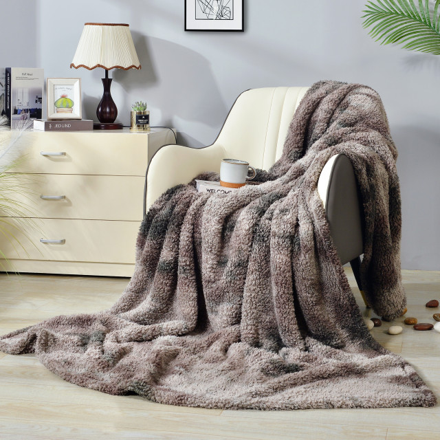 Ultra Soft Faux Fur Throw Blanket, 50" X 60" Contemporary Throws