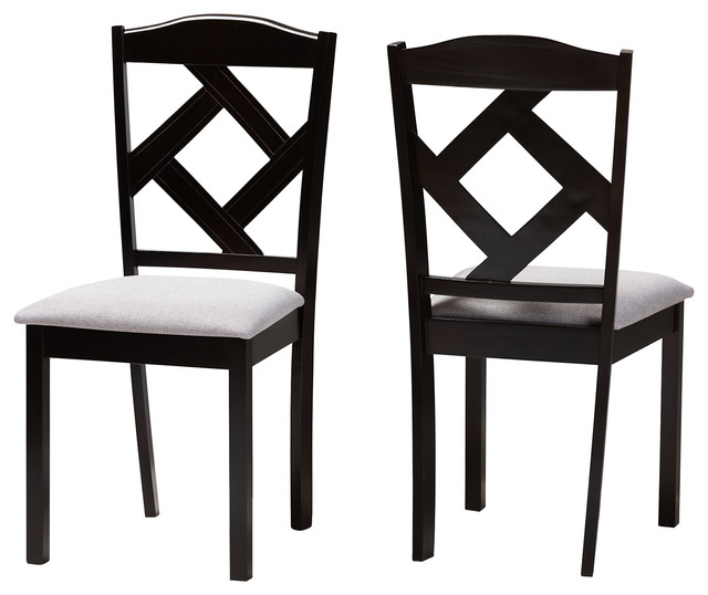 Shun Contemporary Gray Upholstered and Espresso Brown Dining Chair, Set