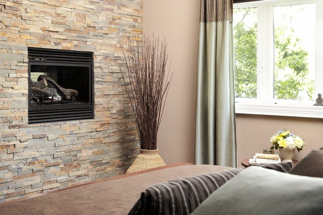 Stone Feature Wall With Fireplace Contemporary Living Room