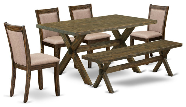 V776Mz716-6 6-Piece Dining Set, Rectangular Table, 4 Parson Chairs and a Bench