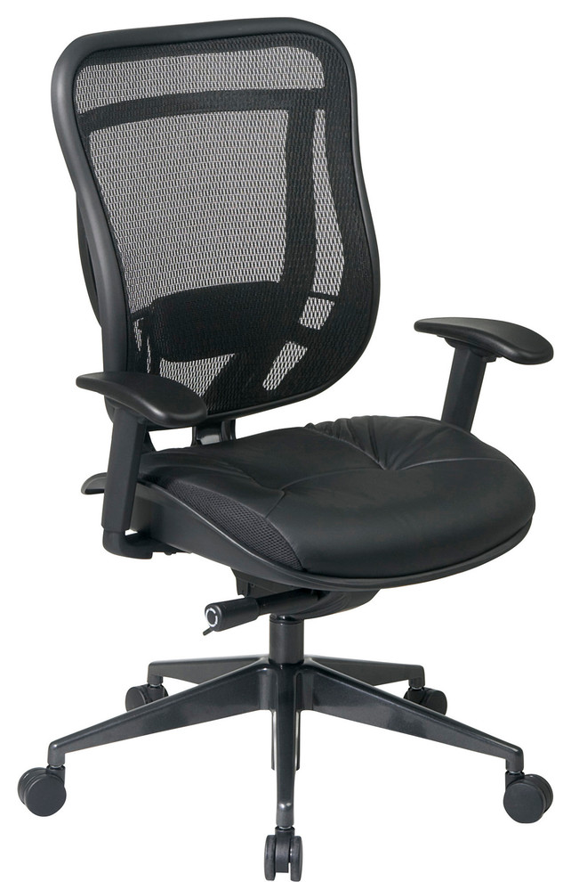 Executive High Back Chair With Breathable Mesh Back and Leather Seat, Gunmetal