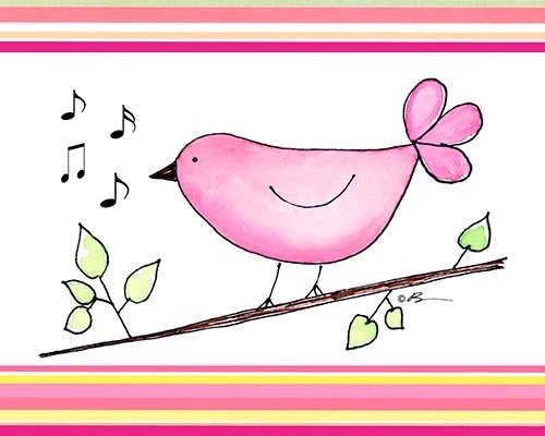 Song Bird - Pink with Pink Strips, Ready To Hang Canvas Kid's Wall Decor, 11 X 1