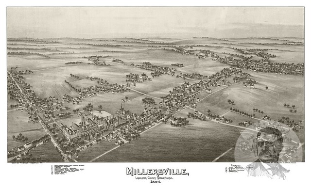 Old Map of Millersville Pennsylvania 1894, Vintage Map Art Print, 18"x24"