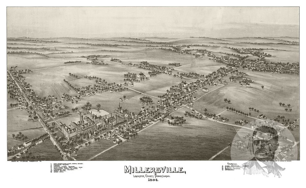 Old Map of Millersville Pennsylvania 1894, Vintage Map Art Print, 24"x36"