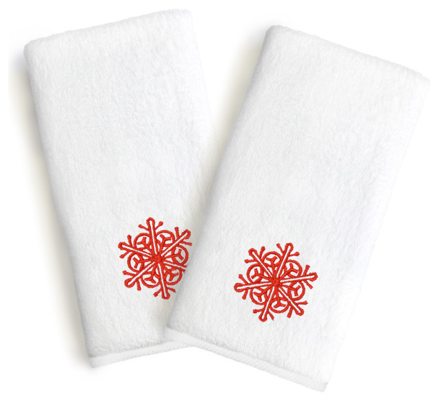 Monogrammed Luxury Hand Towels, Set of 2, Red Snow Flake