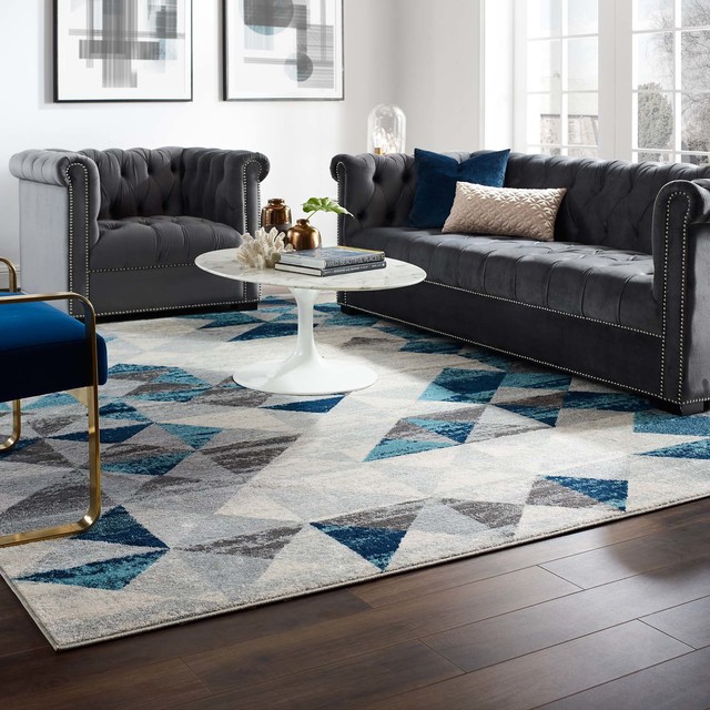 Modern Living Area Rug Distressed Vintage Style Multi Blue Contemporary Area Rugs By House Bound