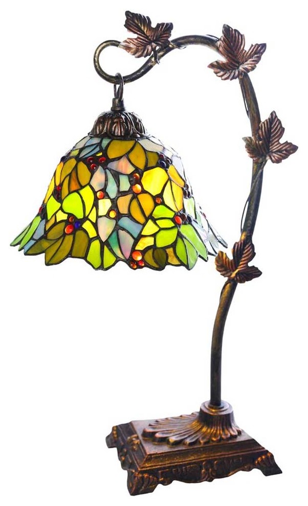 23 Stained Glass Floral Leaf Desk Lamp Green Victorian Table