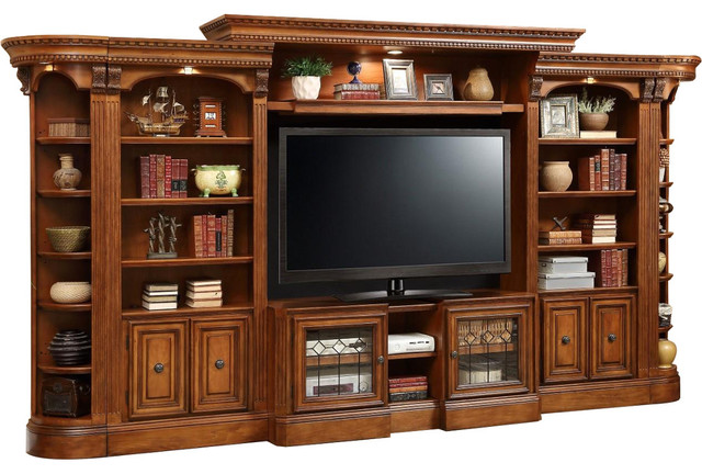 Parker House Huntington 6 Piece Entertainment Center In Pecan 1 Traditional Centers And Tv Stands By Unlimited Furniture Group Houzz - Savannah 5 Piece Sliding X Barn Door Entertainment Wall Unit