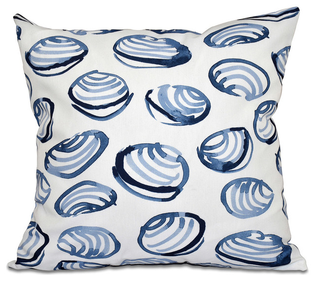 Clams, Geometric Print Pillow, Blue, 18"x18"