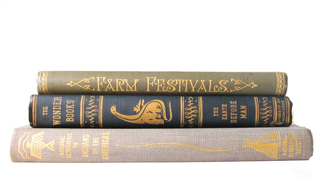 Gold Schoolbooks - Vintage Book Stack