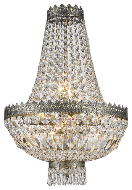 French Empire 6 Light Antique Bronze, French Crystal Basket Chandelier