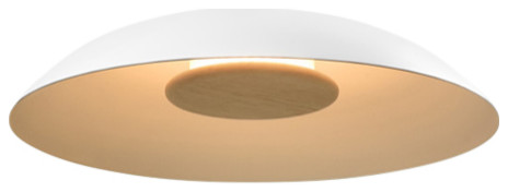 Volo LED Flush Mount, Blanc, Brushed Brass/Tan Leather/White Washed Oak, 3500K