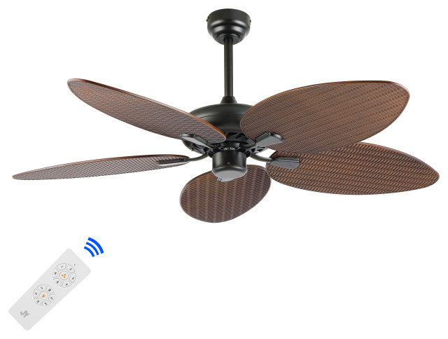 Raffles 52" App/Remote 6-Speed Palm Blade Ceiling Fan, Neutral Brown Wood