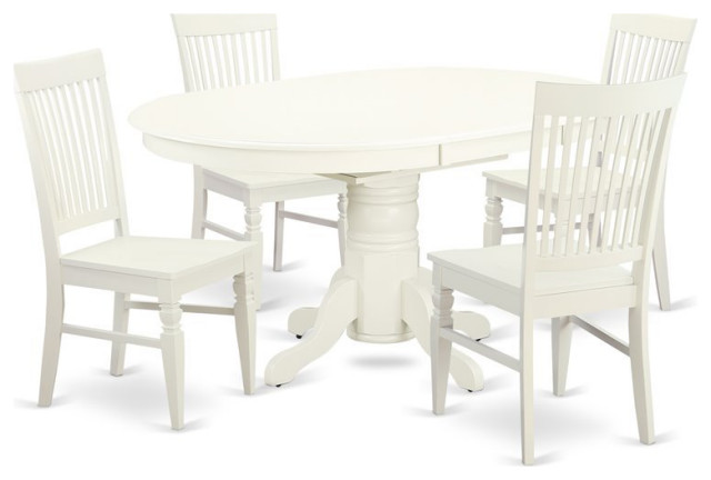 East West Furniture Avon 5-piece Wood Kitchen Table Set in Linen White