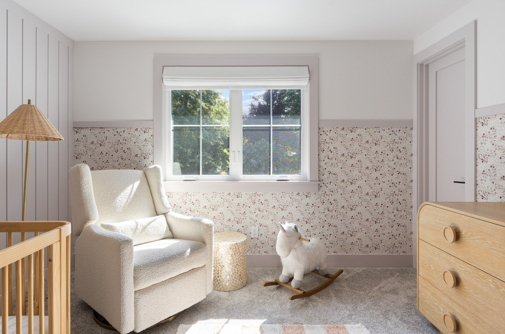 Nursery with Rocking Chair and Wallpaper