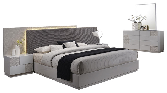 Naple Silver Line Gray 5 Piece Modern Platform Bedroom Set Naple Silver Line Gray 5 Piece Modern Platform Bedroom Set Contemporary Furniture Sets By Import Export Inc