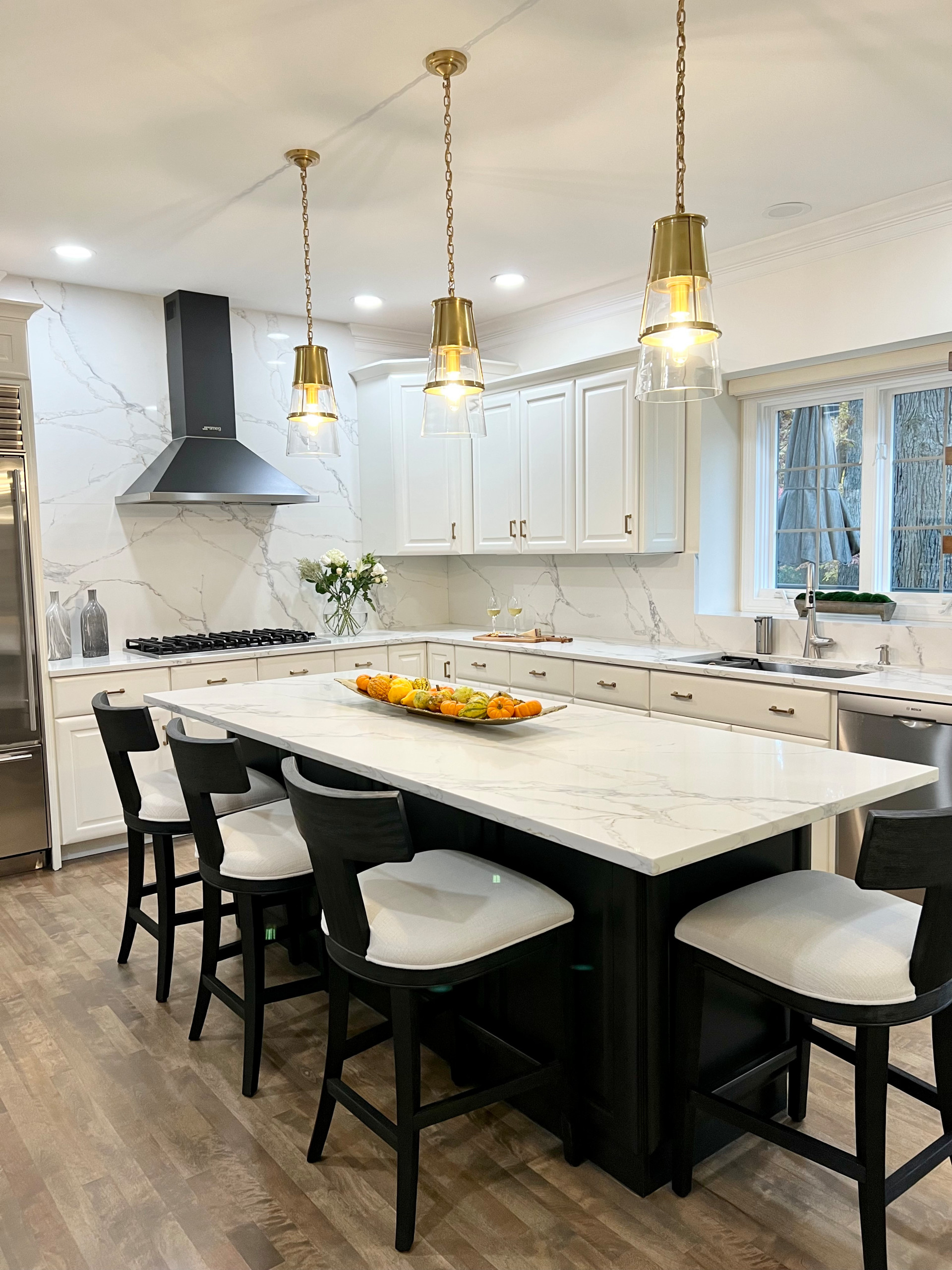 Chic Transitional Kitchen and Living Room