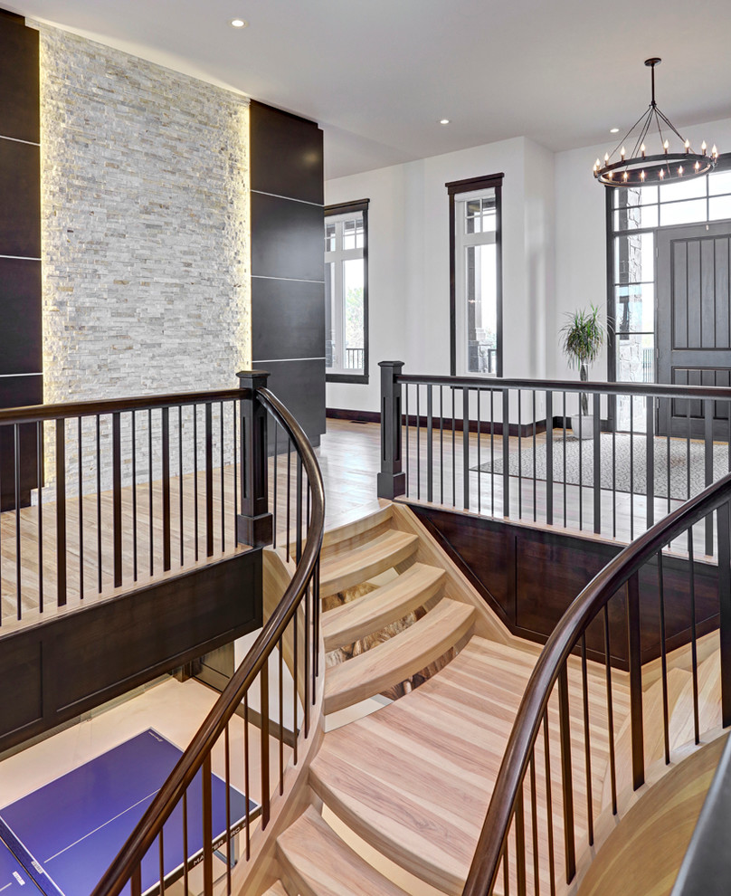 Large transitional porcelain tile front door photo in Calgary with white walls and a dark wood front door