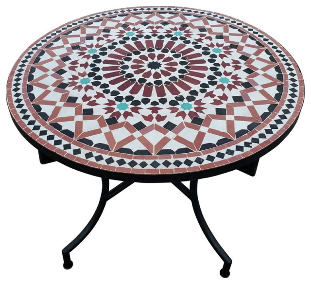 40" Moroccan Mosaic Table, Multi-Color Settachia