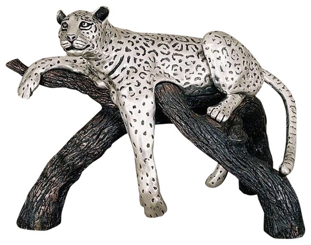 D'Argenta Large Silver Plated Leopard on Branch Sculpture 8016 View