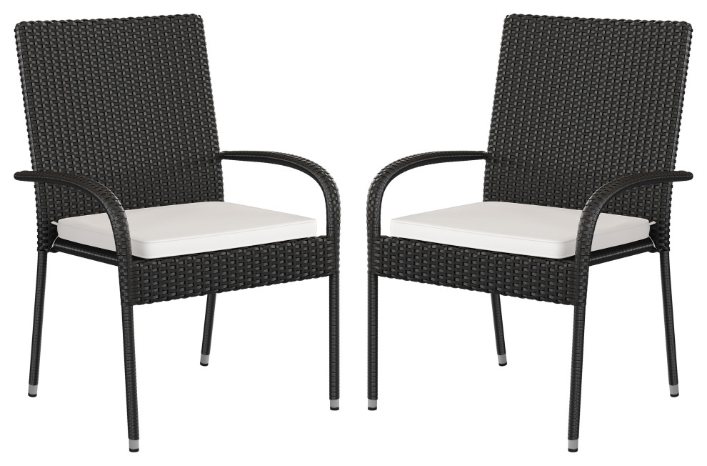 2 Pack, Indoor/Outdoor Stacking Wicker Patio Chairs and Cushions Tropical Outdoor Dining
