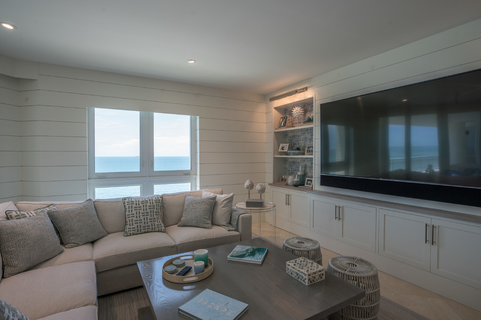 Inspiration for a beach style family room in Other.
