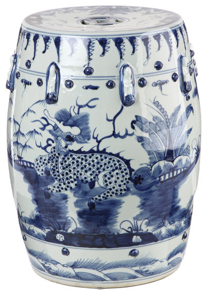 Blue and White Kylin Chinese Porcelain Stool