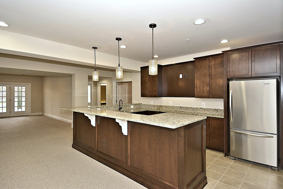 This is an example of a traditional kitchen in DC Metro with carpet.