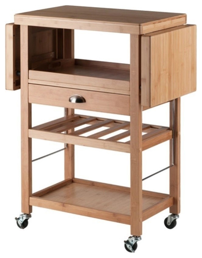 Ergode Barton Drop Leaf Utility Kitchen Cart, Bamboo Transitional