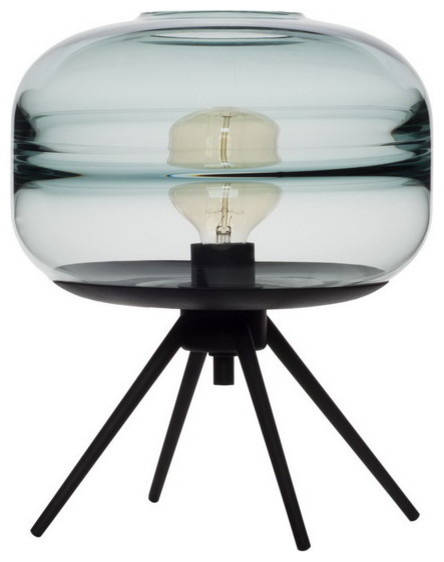 Unique Optic Contemporary Hand Blown Glass Plug in Table Lamp, Blue