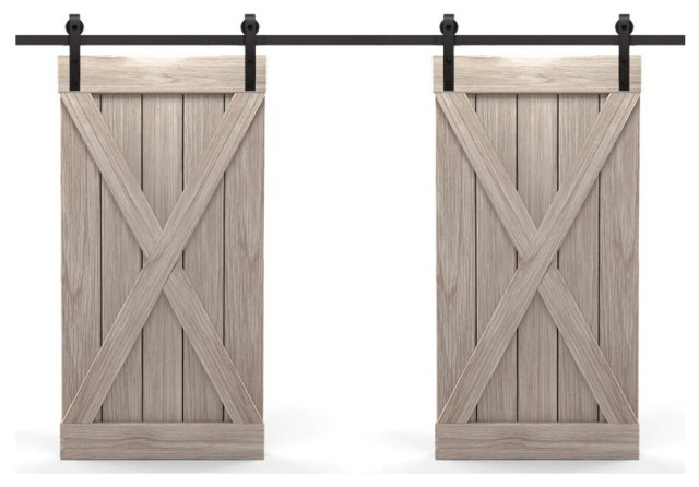 Real Solid Hardwood Double X Double Sliding Barn Door