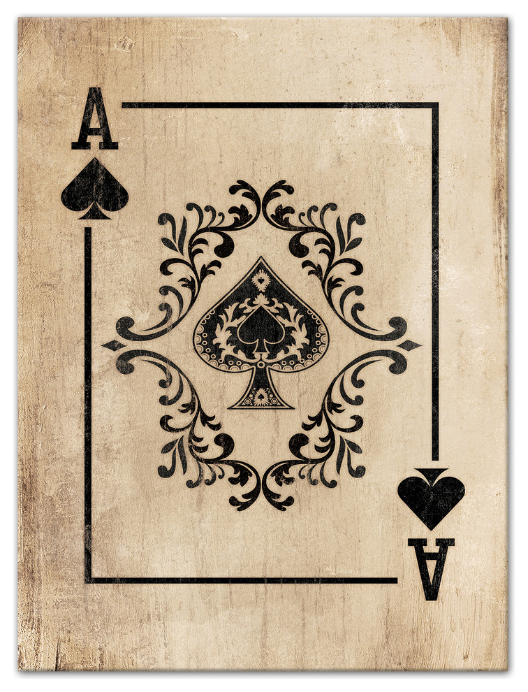 "Ace Of Spades Card" Canvas Wall Art, 12"x16" - Farmhouse - Prints And