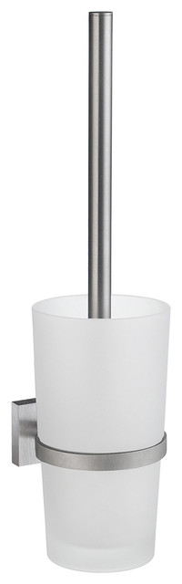 House Toilet Brush With Glass Container Brushed Chrome