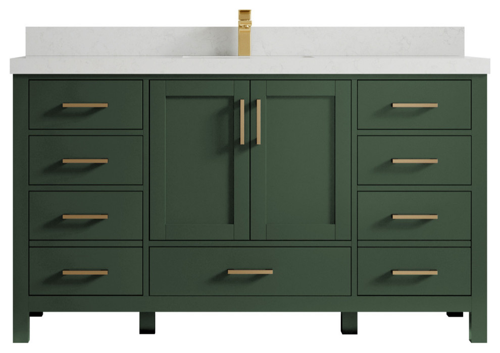 Malibu 60 Single Sink Bathroom Vanity in Lafayette Green 2" Carrara